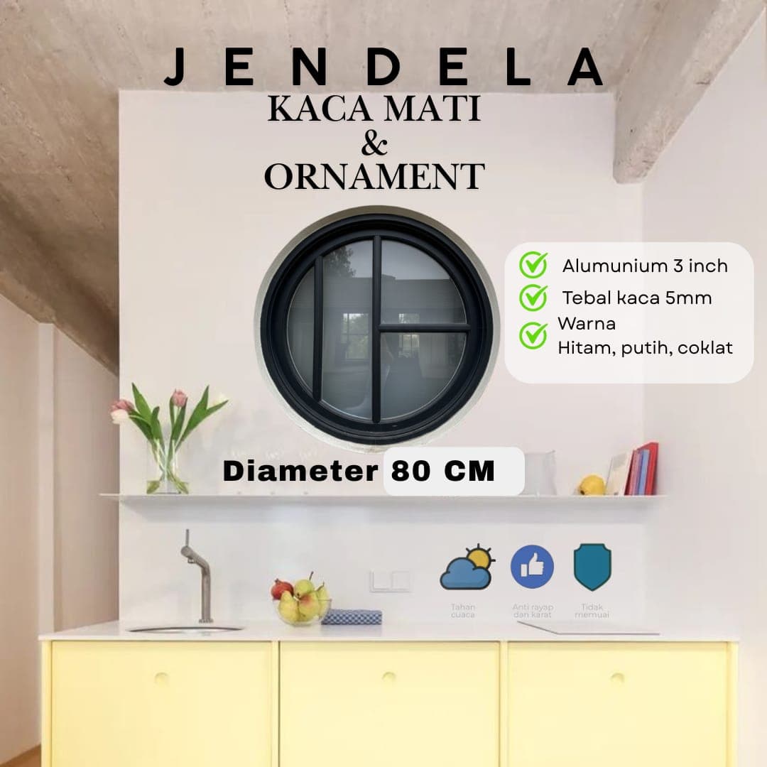 JENDELA LINGKARAN 3" ALUMINIUM LENGKUNG KACA MATI D. 80 CM + ORNAMENT 3 - foto 1