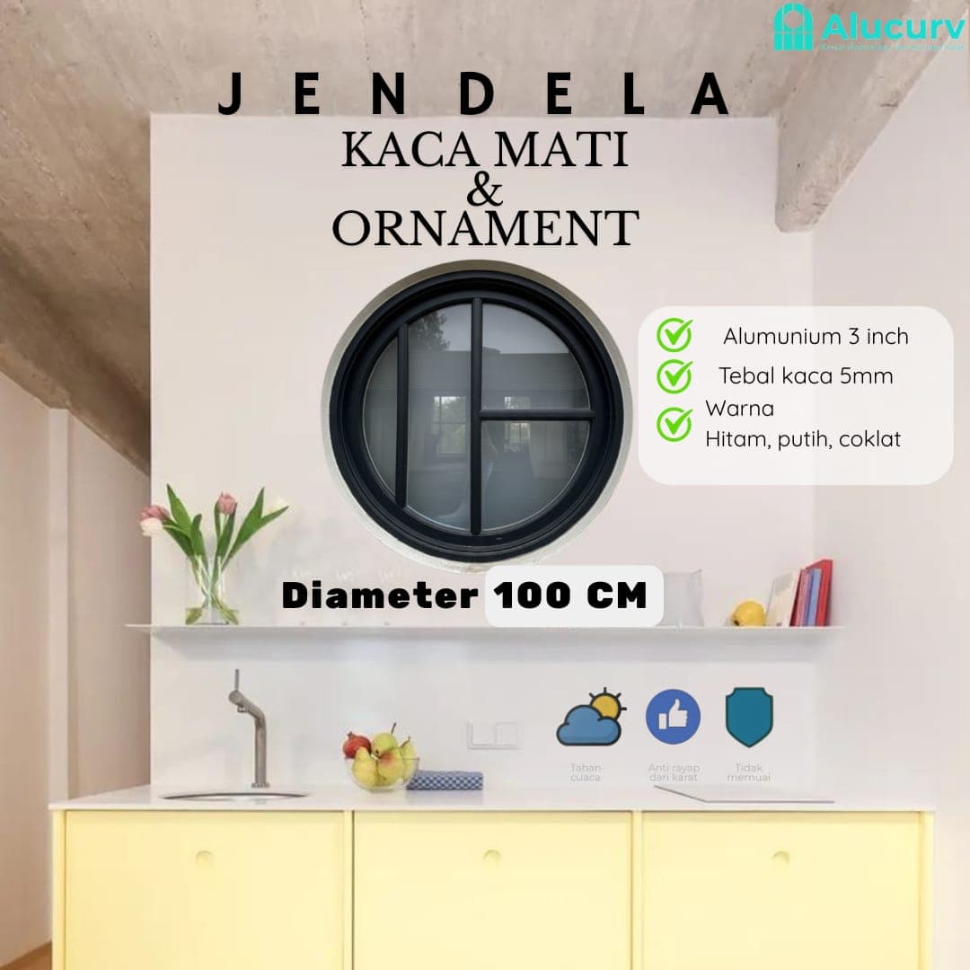 JENDELA LINGKARAN 3" ALUMINIUM LENGKUNG KACA MATI D. 100 CM + ORNAMENT 3 - foto 1