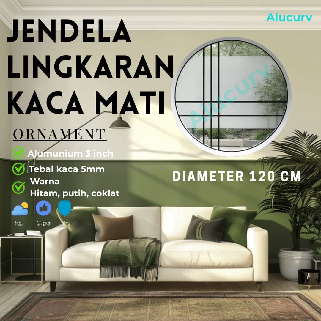 JENDELA LINGKARAN 3" ALUMINIUM LENGKUNG KACA MATI D.120 CM + ORNAMENT 5 - foto 1